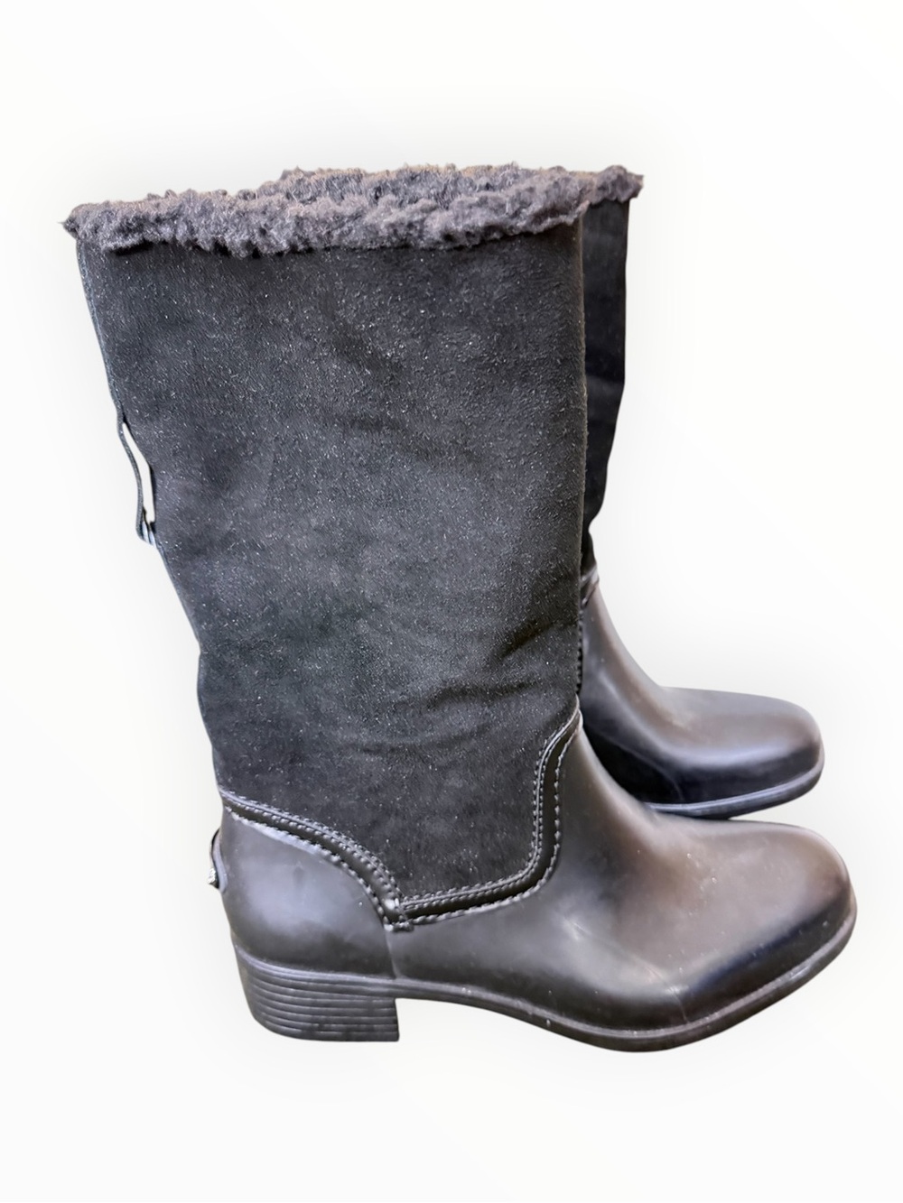 Coach size 8 Black Mid-Calf Winter Boots with Faux Fur Cuff